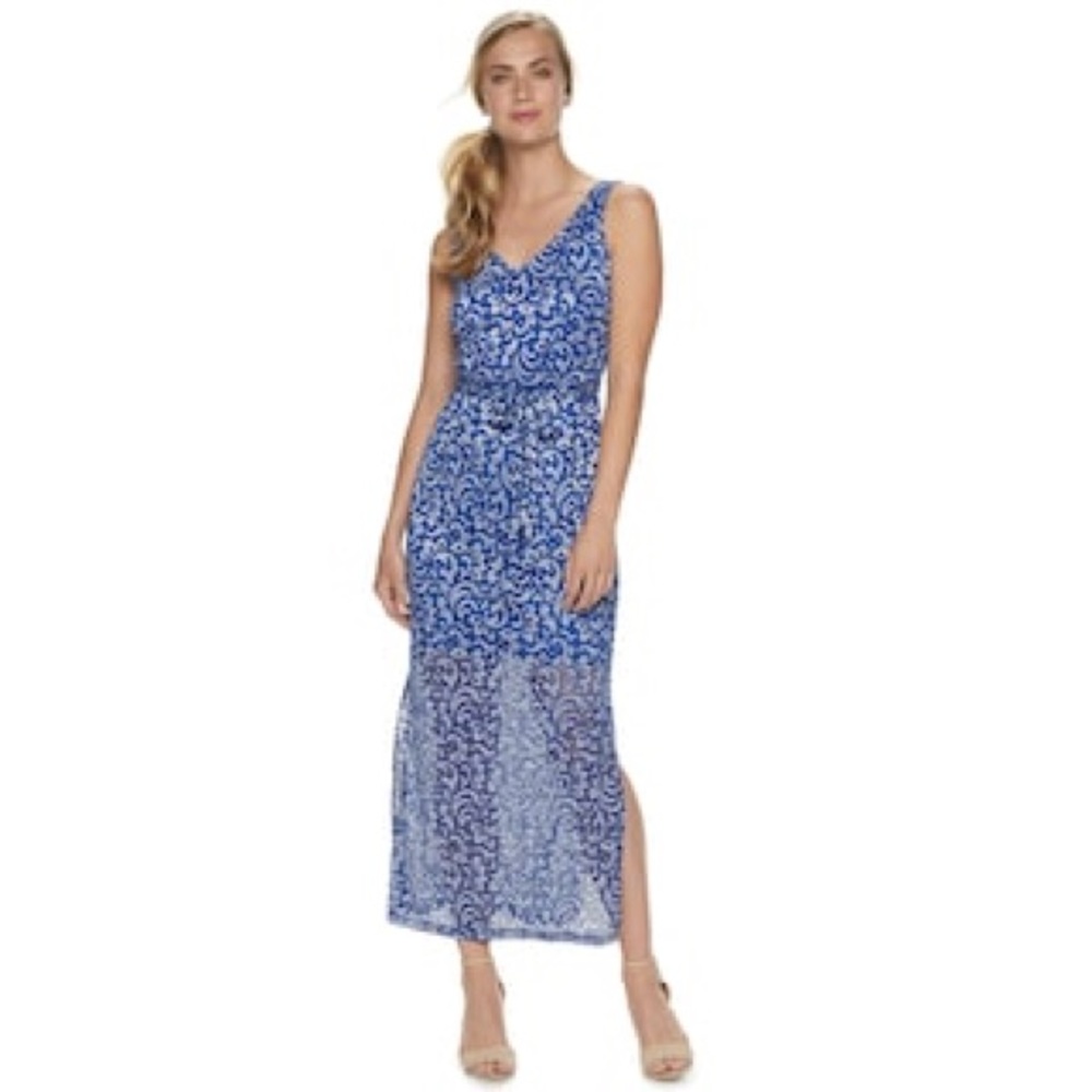 Sharagona Two Tone Blue Lace Dress